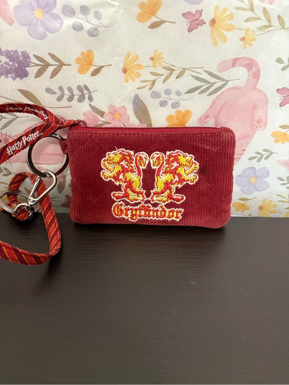 Vera Bradley Harry Potter zip ID Gryffindor red corduroy case key ring. PO